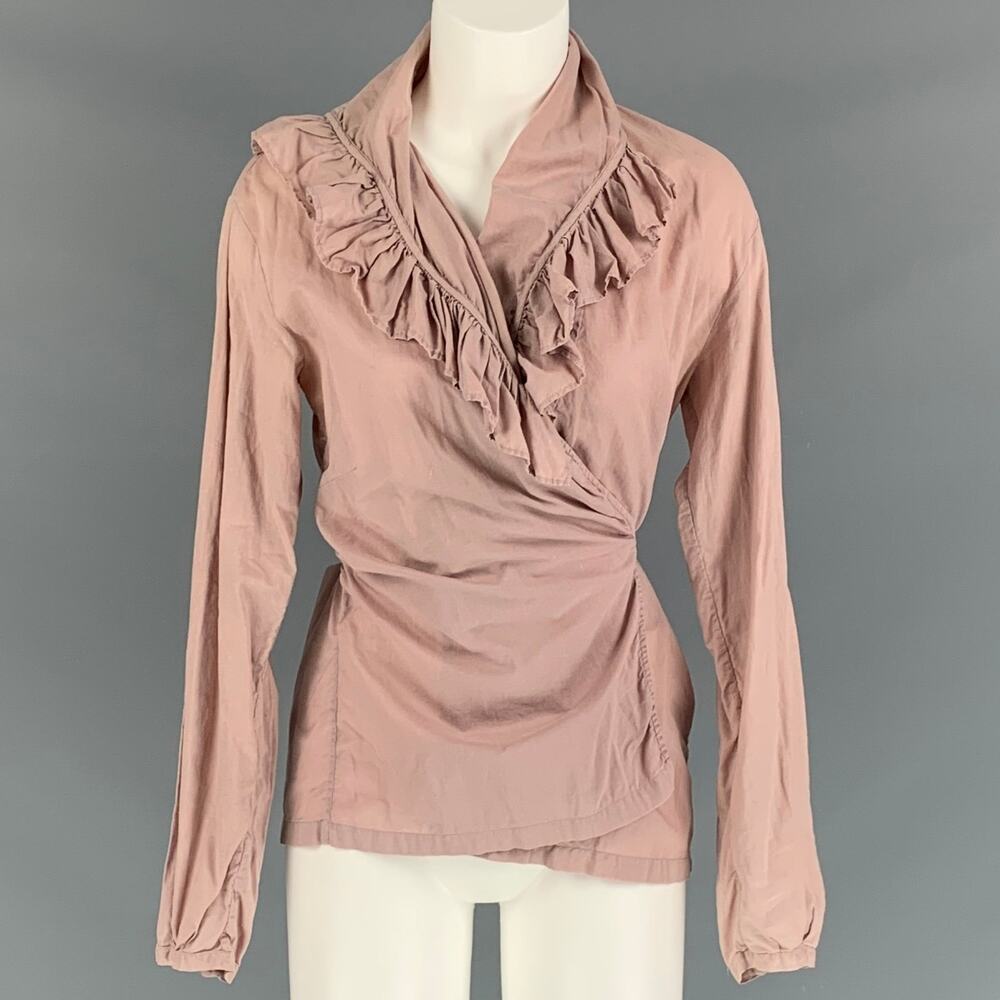 DRIES VAN NOTEN Size 10 Dust Pink Ruffled Wrap Around Blouse